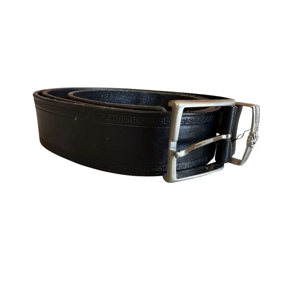GP & Max Italian Leather Vera Pelle Wide Leather Statement Belt Black 130
